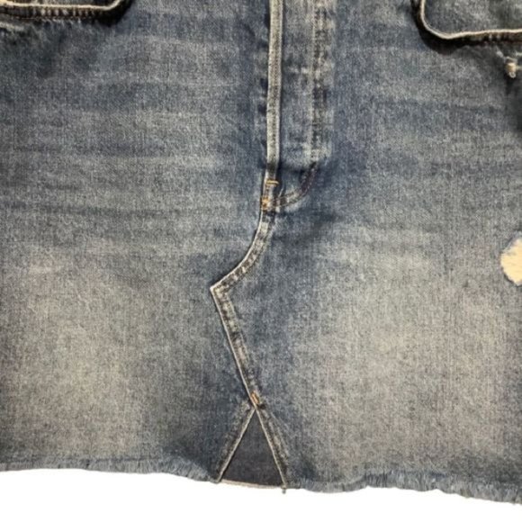 H&M L.O.G.G. DENIM SKIRT WITH BUTTON FLY AND FRINGED HEM SIZE L - Picture 7 of 8